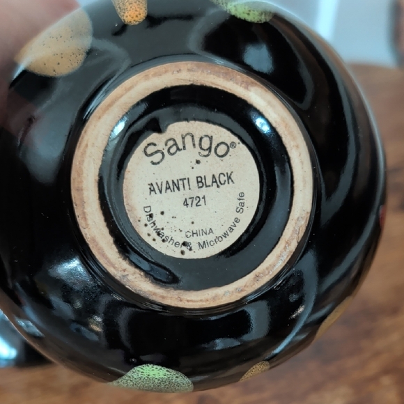 Sango Avanti Flair Black Sugar Bowl Stoneware Vase with Tan Green Stripes - Picture 6 of 7